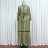 M397 # Ropa Turca Transfronteriza para Mujer con Lazos de Borlas, Mangas de Linterna de Largo 9/10, Vestido con Empalme de Cinta y Falda de Volantes.