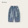 Pantalones de Pierna Recta Estilo Ropa de Trabajo Bangxuan para Niños Pantalones Largos Estilo Otoño Pantalones para Bebé Niño Pantalones Casuales para Niños Jeans para Niñas
