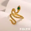 Moda Transfronteiriça Europeia e Americana Tendência Personalidade Exagerada Joia de Mão Anel de Cobra Aberto Banhado a Ouro 18K Aço Inoxidável para Mulheres