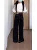 Jeans Gruesos Rectos Acampanados con Forro de Felpa Negra para Mujer, Nuevo Estilo Primavera 2026, Pantalones Anchos de Talla Grande hasta el Suelo