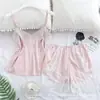 Comercio exterior Amazon popular pijama seda artificial dos piezas camisón talla extra ropa interior para el hogar camisón suministro Europeo y Americano