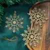 Decoração de pingente de floco de neve com glitter de Natal Acessórios para árvore de Natal Pingente de floco de neve dourado e prateado Adereços de layout de cena