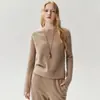 Suéter de punto 100% cachemir puro, nueva colección otoño 2026, cuello redondo, dobladillo enrollado, manga larga, corte ajustado para mujer