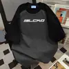 Camiseta Solta de Manga Curta e Comprimento Médio Preto e Cinza Escuro 2025 Verão High Street para Homens e Mulheres, Tops de Marca Tendência para Casais Ins
