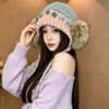 Gorro de Punto con Tassel Degradado de Moda para Mujer, Gorro de Hilo Peludo Cálido Pullover Otoño/Invierno, Hace que la Cara Parezca Más Pequeña, Gorro con Cubre Orejas
