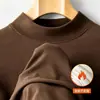Camiseta de manga larga con cuello alto medio de forro polar de doble cara para hombre, capa base cálida para otoño e invierno, con forro de forro polar y engrosada para mayor calidez, prenda de moda para otoño