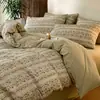 Conjunto de cama vintage estilo francês de algodão puro Classe A escovado de quatro peças, conjunto de cama espesso de algodão puro de luxo leve, capa de edredom, lençol de cama, conjunto de três peças 4