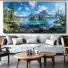 Picos de Montanhas Nórdicas e Cenário de Lago Fundo Decoração de Floresta Alta Definição Venda Quente de Comércio Exterior Venda Direta da Fábrica Pintura Decorativa