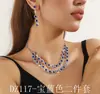 Comercio Exterior Transfronterizo Moda Europea y Americana Collar de Doble Capa con Pedrería y Diamantes Completos Collar para Vestido de Cena Pendientes Pulsera Set de Tres Piezas