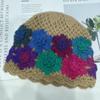 Mori-estilo Double-layer Handmade Crochet Color Flower Wool Hat Crianças Outono e Inverno Niche Fashion Sweet Knitted Pullover Chapéu