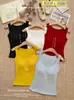 7065 # Camisola Sexy Estilo Americano com Botões, Sem Mangas, para Mulheres, Corte Justo, Top Base Versátil para Usar por Baixo