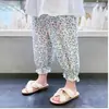 Calça Versátil Anti-Mosquito para Meninas, Calça de Praia Estampada de Cintura Média a Alta para o Verão, Calça Floral Retrô Infantil, Calça de Proteção Solar para o Verão