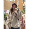 Sudadera con Capucha de Estilo Popular Americano Estilo Perezoso Rayas Contrastantes para Mujer Otoño e Invierno 2025 Cardigan Holgado Forrado de Felpa Chaqueta de Moda