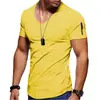 Comercio exterior transfronterizo nueva camiseta de manga corta para hombre estilo europeo y americano cuello en V para hombre color liso ajustada camiseta básica suministro directo del fabricante talla europea