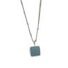 Colgante Cuadrado Geométrico Simple Hecho a Mano con Borde Fresco Color Aguamarina Estilo Japonés y Coreano Collar de Plata Simple Elegante para Mujeres