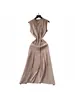 Vestido de Punto Delgado con Botones Metálicos, Cuello Redondo, Sin Mangas, Estilo Chanel, Transfronterizo, para Mujer, Nuevo Estilo 26, Ceñidor de Cintura, Largo
