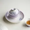 Bandeja de Cerámica Morada Degradada con Mariposas Pintadas a Mano de las Dinastías Tang y Song, Accesorios para Juegos de Té, Plato para Bocadillos de Té del Hogar, Plato para Frutas, Plato de Cerámica para Té Seco
