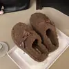 Moda Otoño e Invierno Nuevo Estampado de Leopardo Hebilla de Cinturón Engrosada Punta Cerrada Calientes para Casa Pantuflas de Algodón con Piel para Mujer