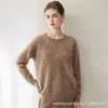 Nuevo suéter de punto de cuello redondo 100% cachemir cepillado para otoño e invierno, tejido de punto de manga larga, top holgado y versátil