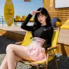 Traje de baño de verano para niñas, conjunto deportivo de dos piezas, conservador y adelgazante, que oculta el abdomen, adecuado para vacaciones en aguas termales y ropa de natación para estudiantes