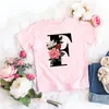 Camiseta rosa niña letra flor linda estilo ins dulce top manga corta creativa verano 2022 transfronterizo