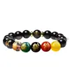 Pulsera Doble Cara de Obsidiana Arcoíris Zodiacal, Pulsera de los Cinco Dioses de la Riqueza, Pulsera de Buda para Hombres y Mujeres