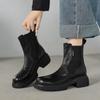 Botas Chelsea de Couro de Vaca de Primeira Camada Lavado de Solado Grosso 2025 Outono e Inverno Salto Grosso Salto Médio Bico Redondo Couro Genuíno Cano Pequeno Botas Curtas Pequenas para Mulheres