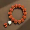 Pulsera Natural Vintage de Semillas de Rudraksha Nepalí con Piel Roja y Amarilla de Cinco Pétalos, Cuentas Budistas Unisex para Meditación y Decoración