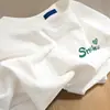 Camiseta de Manga Corta de Algodón Puro Estilo Europeo para Mujer, Nuevo Estilo Verano 2025, Corte Holgado, Adelgazante, Hombro Normal, Cuello Redondo, Top Camiseta Base Blanca