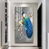 Novo Estilo Chinês Pavão Entrada Entrada Pintura Decorativa Luxo Leve High-end LED Luminoso Porcelana de Cristal Diamante Incrustado Corredor Corredor Murais