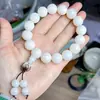 Pulseira de Contas de Raiz de Bodhi de Jade Branco Tamanho Grande, Contas Redondas Brancas Grandes com Manchas de Tigre, Pulseira de Sementes de Bodhi Envelhecidas