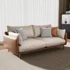 Sofá de Oficina, Tres Plazas de Cuero Genuino Estilo Italiano, Sala de Recepción Simple Business Casual, Juego de Sofá y Mesa de Café para Sala de Estar