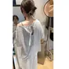 Cubierta casual estilo coreano con protección solar, camiseta de manga larga a rayas finas para mujer, diseño holgado, top de hombros descubiertos para primavera y verano