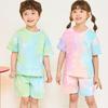 Conjunto infantil de verão 2024 nova moda maré oceânica tie-dye camiseta de manga curta shorts conjunto de duas peças para irmão e irmã
