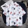 Camisa de manga curta estampada estilo Hong Kong masculina retrô estilo Hong Kong solta casual verão fina design de nicho