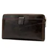 Carteira Masculina Transfronteiriça Couro Longa Couro Bovino Camada Superior Multi-cartões Antifurto Bolsa para Cartões Portátil Zíper Porta-moedas