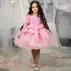 Vestidos de Florista com Lantejoulas e Manga Longa Rosa Choque com Babados Vestidos de Festa de Aniversário para Meninas Vestidos de Concurso para Crianças Não