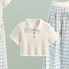 Conjunto de Estilo Universitario para Niñas Grandes Verano Nuevo de Moda: Conjunto de Dos Piezas: Camiseta Elegante de Manga Corta con Cuello y Pantalones Largos Casuales de Cuadros