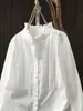Camisa Blanca de Algodón Puro con Pliegues de Acordeón Estilo Artístico para Mujer de Manga Larga Otoño 2025 Holgada Ajustada Casual