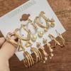 Set de Pendientes Geométricos Dorados Retro de Venta Caliente Transfronteriza para Mujer, Pendientes de Aro con Perlas de Moda, Pendientes con Incrustaciones de Diamantes al por Mayor