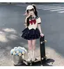 Conjunto de Verano para Niñas 2026 Nuevo Estilo Coreano para Niños Medianos y Mayores Estilo Academia Manga Corta con Lazo con Falda en Capas