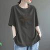 Camiseta de Manga Corta de Algodón Puro de Peso Pesado 2026, Talla Grande, Cuello Redondo, Corte Holgado, Adelgazante, Estampado de Letras, Casual, Top de Hombro Normal
