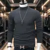 Camiseta Térmica de Forro Polar Estilo Wang Jiaer para Hombre Otoño Invierno Cuello Medio Alto Manga Larga Adelgazante Moderna Versátil Talla Grande Camiseta Base