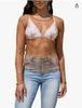 Top de Encaje Transparente para Mujer Camisa Suéter de Base de Encaje con Malla Perspectiva Manga Larga Negro Delgado Arena Hueco