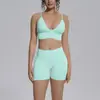 Top esportivo com costas cruzadas e sem bojo, conjunto de roupas de yoga sem costura, conjunto de shorts de secagem rápida e justo para levantar o bumbum, roupas de corrida e fitness de secagem rápida