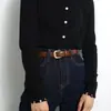 Cinturón de Cuero Genuino Color Caramelo para Mujer 2023 Nueva Moda con Jeans Cinturón Ancho Cinturón de Mujer Tendencia de Verano