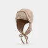 Atmósfera de Invierno Ins Gorro de Lana Tejido Coreano para Mujer Otoño e Invierno Cálido Protección para los Oídos Gorra de Vuelo Gorro Lei Feng para Esquí
