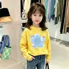 Moda Nova Divertida de Algodão Puro para Meninas, Gola Redonda, Manga Longa, com Estampa, para Crianças de Tamanho Médio e Grande