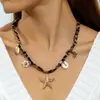 Joyería Estilo Europeo y Americano Temática Oceánica Cruz Concha Estrella de Mar Colgante Estampado de Leopardo Cristal Collar Exagerado Clavícula Comercio Exterior