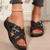 Chanclas de cuña con plataforma y tira de hebilla para mujer, Chanclas planas con tiras cruzadas, Nuevo estilo, Artículos en stock transfronterizos